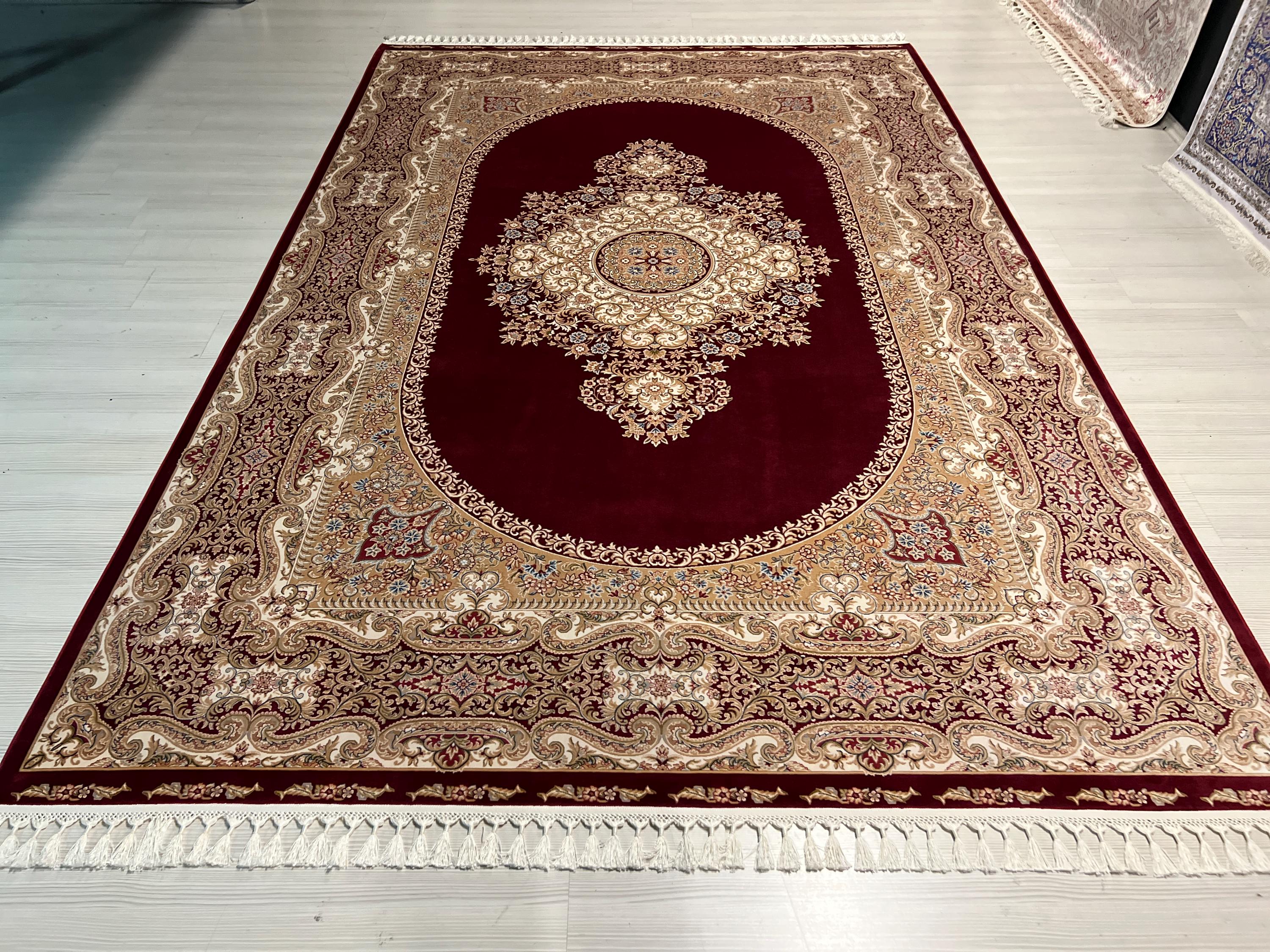 7x10 ft Gold Red Silk Rug, Medallion Turkish Style Modern Home Decor