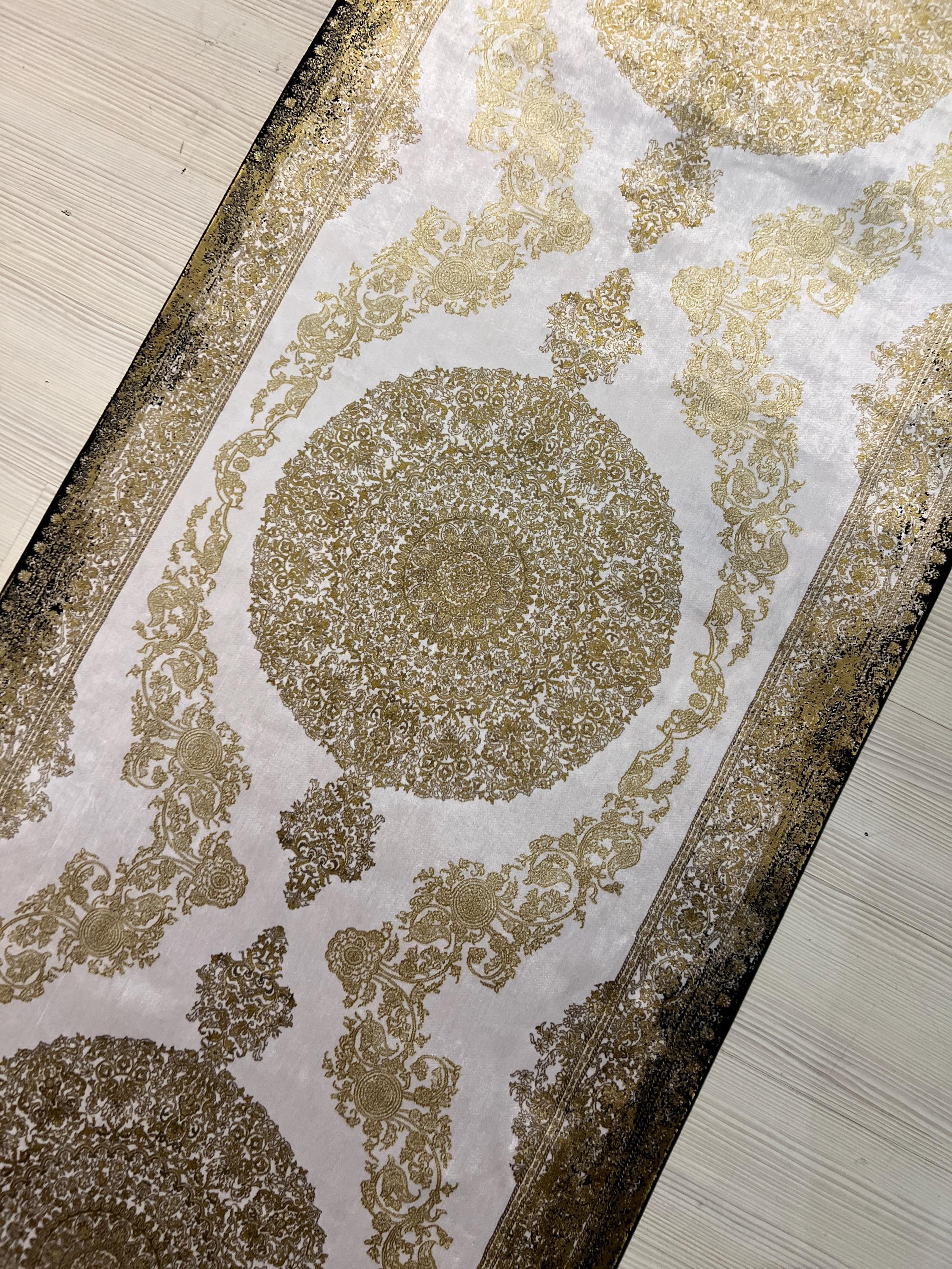 3x10 ft Gold Medallion Runner Rug, Turkish Style Hallway Carpet
