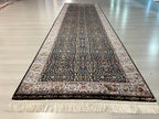3x10 ft Floral Runner Rug, Black Garden Field, Ivory Border, Turkish Hallway Decor