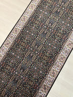 3x10 ft Floral Runner Rug, Black Garden Field, Ivory Border, Turkish Hallway Decor