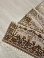 3x10 ft Modal Silk Beige Floral Runner, Turkish Style Hallway Rug