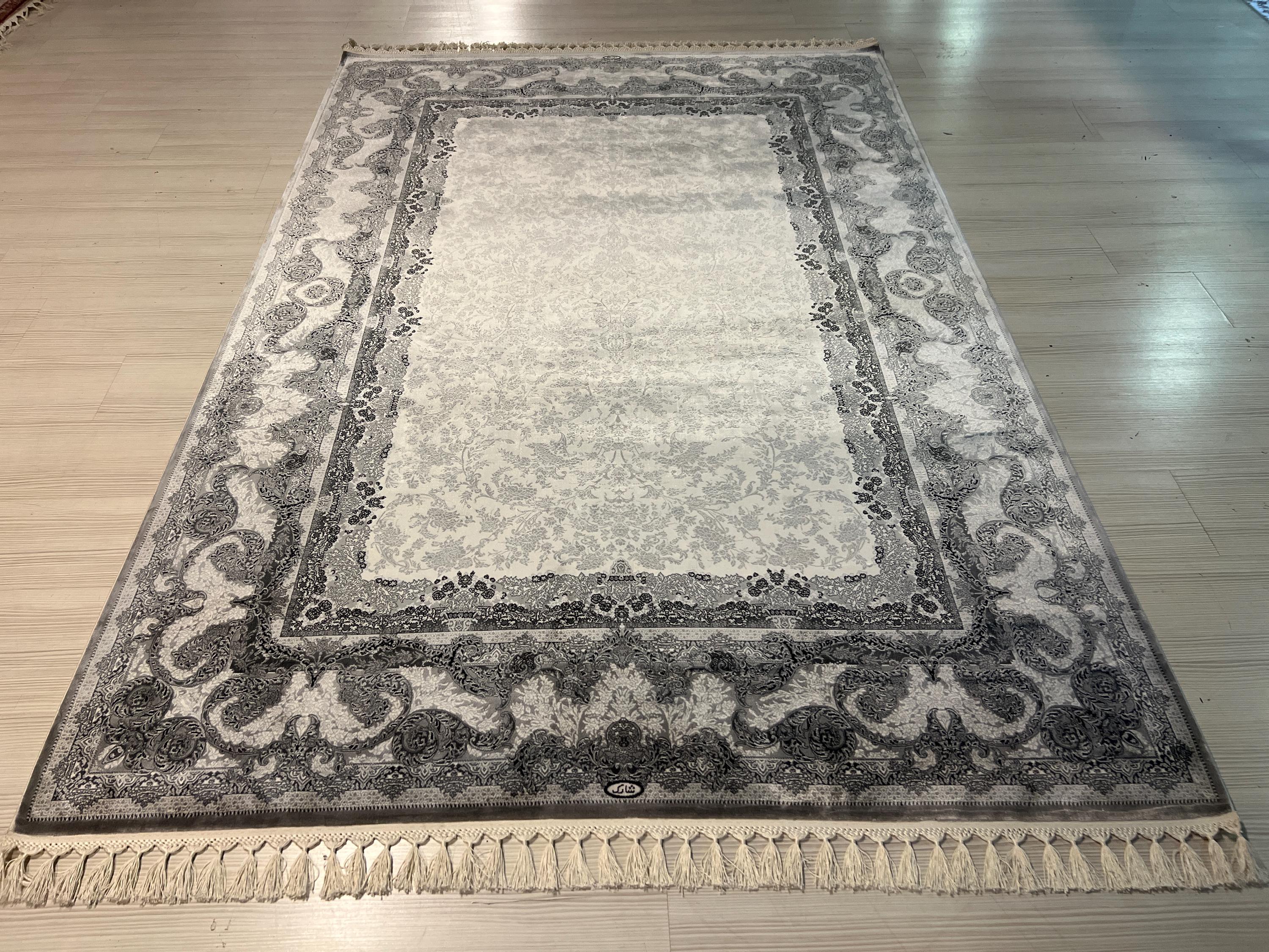 Damask Modal Silk Rug, Modern Area Rug (5.24X7.54 ft)