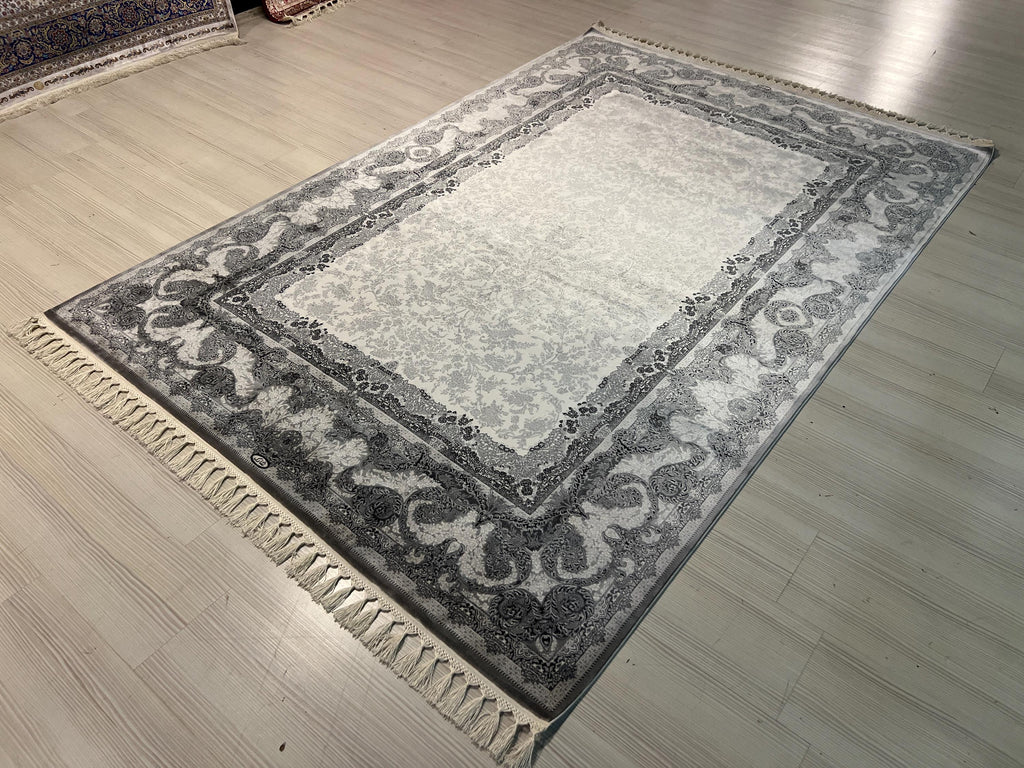 Damask Modal Silk Rug, Modern Area Rug (5.24X7.54 ft)
