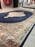 7x10ft Navy Medallion Rug, Large Oriental Carpet, Luxury Living Room Rug, Classic Palace Rug