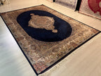 7x10ft Navy Medallion Rug, Large Oriental Carpet, Luxury Living Room Rug, Classic Palace Rug
