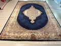 7x10ft Navy Medallion Rug, Large Oriental Carpet, Luxury Living Room Rug, Classic Palace Rug