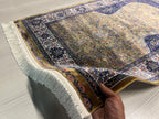 Gold Silk Prayer Rug, Elegant Floral Mihrab Accent Rug for Home Decor