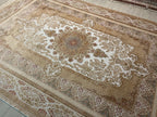 10x13 ft Beige Turkish Modal Silk Rug , Classic Floral Luxury Area Carpet