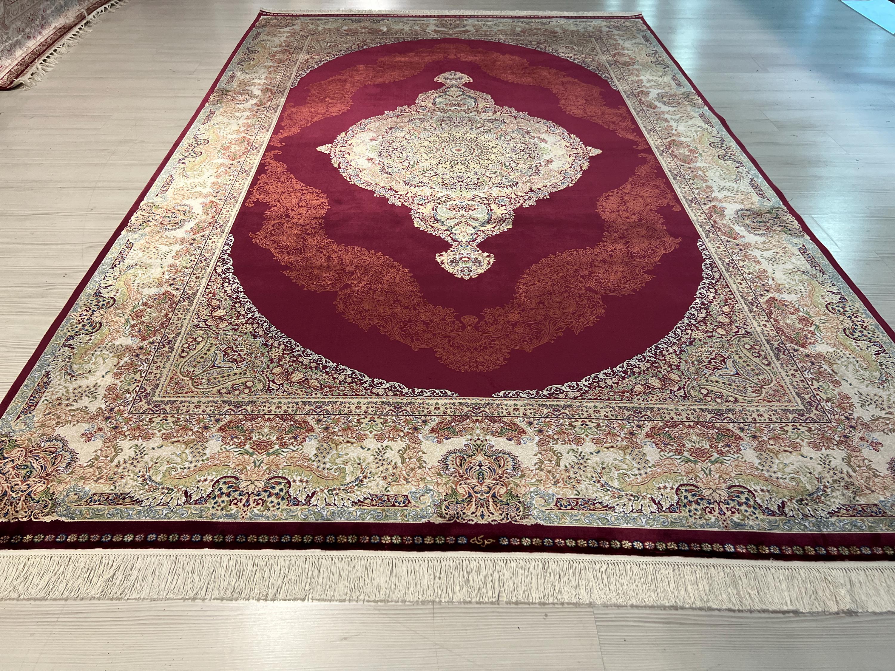 8x11 Turkish Modal Silk Rug, Burgundy Medallion Carpet, Luxury Classic Living Room