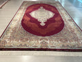10x13 ft Large Red Modal Silk Rug, Turkish Medallion Carpet, Luxury Area Rug
