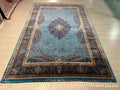 7x10 ft Turquoise Blue Modal Silk Floral Medallion Rug, Traditional Living Room Carpet