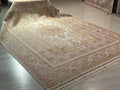 8x11 ft Ivory Bamboo Silk Rug, Large Area Rug, Floral Medallion Living Room Carpet
