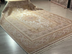 10x13 ft Beige Turkish Modal Silk Rug , Classic Floral Luxury Area Carpet