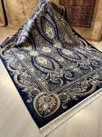 7x10 ft Modal Silk Paisley Floral Rug, Navy Blue Traditional Living Room Carpet