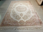 8x11 ft Ivory Floral Modal Silk Rug, Turkish Area Rug, Luxury Living Room Carpet