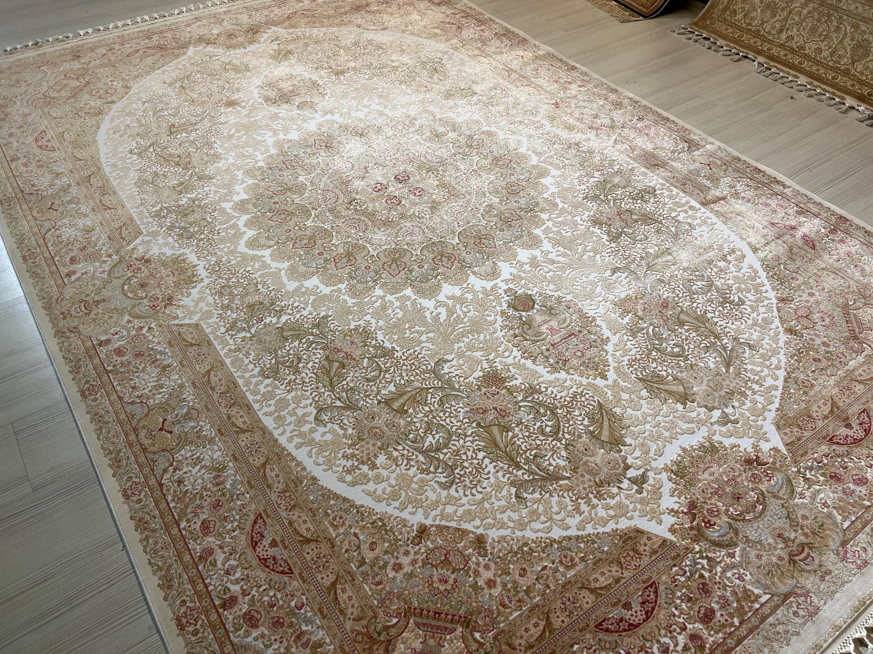 7x10 ft Ivory Modal Silk Oriental Rug, Turkish Style  Medallion Area Rug