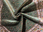 5x5 ft Round Turkish Rug, Green Modal Silk Carpet, Floral Medallion Rug
