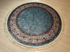 5x5 ft Round Blue Floral Modal Silk Rug, Turkish Circle Area Rug, Elegant Home Decor