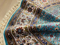 5x5 ft Round Blue Floral Modal Silk Rug, Turkish Circle Area Rug, Elegant Home Decor