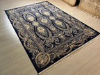 7x10 ft Modal Silk Paisley Floral Rug, Navy Blue Traditional Living Room Carpet