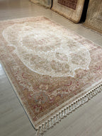 8x11 ft Ivory Floral Modal Silk Rug, Turkish Area Rug, Luxury Living Room Carpet