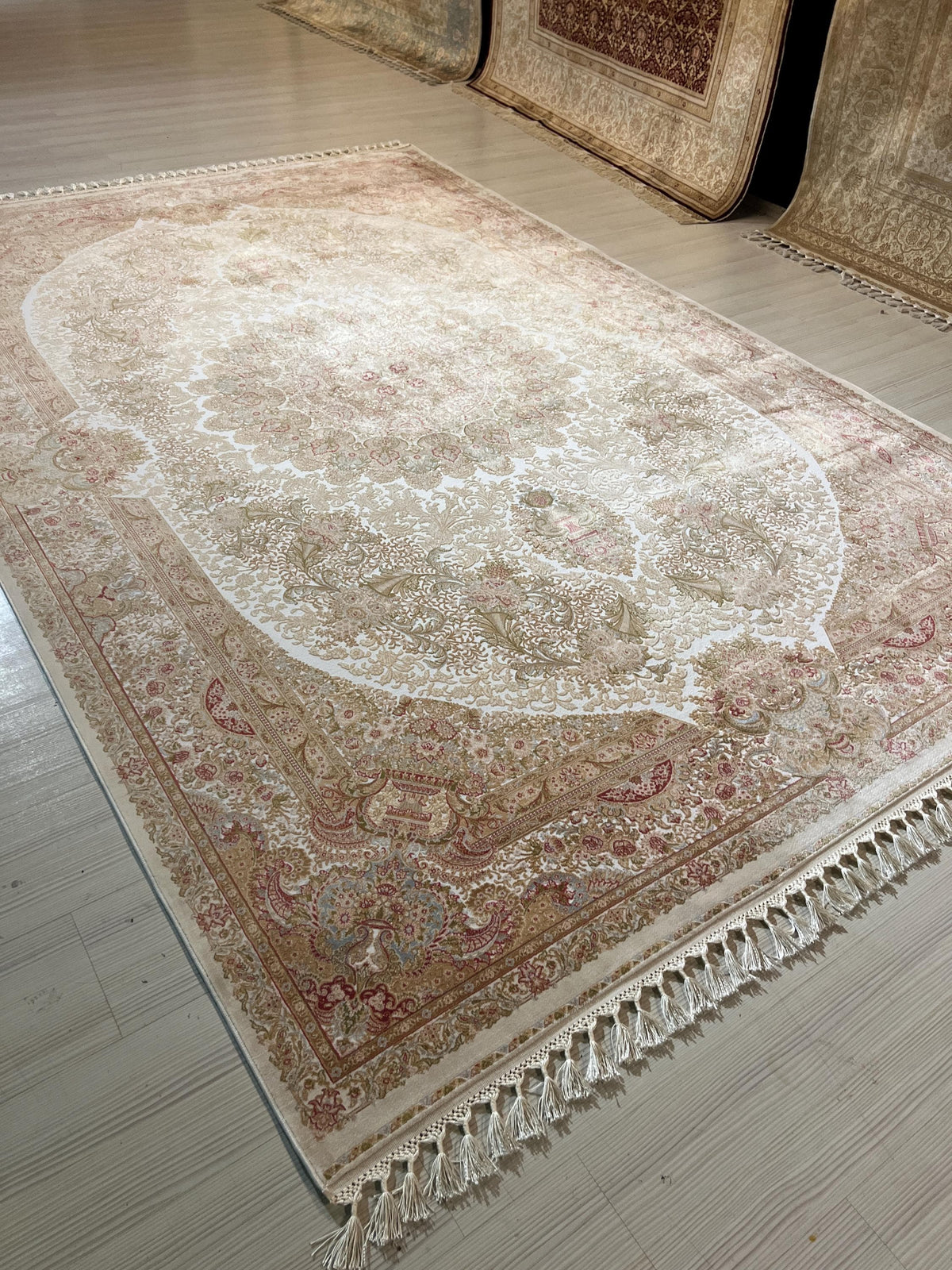7x10 ft Ivory Modal Silk Oriental Rug, Turkish Style  Medallion Area Rug