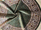 5x5 ft Round Turkish Rug, Green Modal Silk Carpet, Floral Medallion Rug
