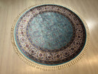 5x5 ft Round Blue Floral Modal Silk Rug, Turkish Circle Area Rug, Elegant Home Decor