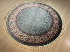 5x5 ft Round Blue Floral Modal Silk Rug, Turkish Circle Area Rug, Elegant Home Decor
