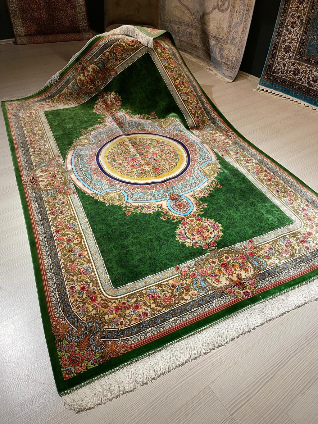 5x8 ft Green Gold Modal Silk Classic Rug, Rug For Living Room, Home Decor