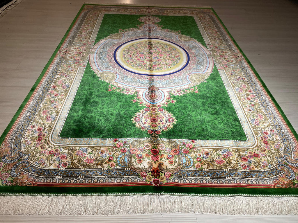 5x8 ft Green Gold Modal Silk Classic Rug, Rug For Living Room, Home Decor