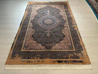 5x8ft Beige Navy Blue Modal Silk Rug, Traditional Classic Rug