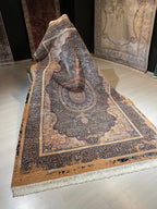 5x8ft Beige Navy Blue Modal Silk Rug, Traditional Classic Rug