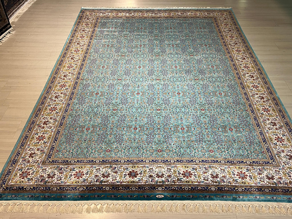 5x8 Turkish Modal Silk Rug, Blue Oriental Design, Luxury Living Room Decor