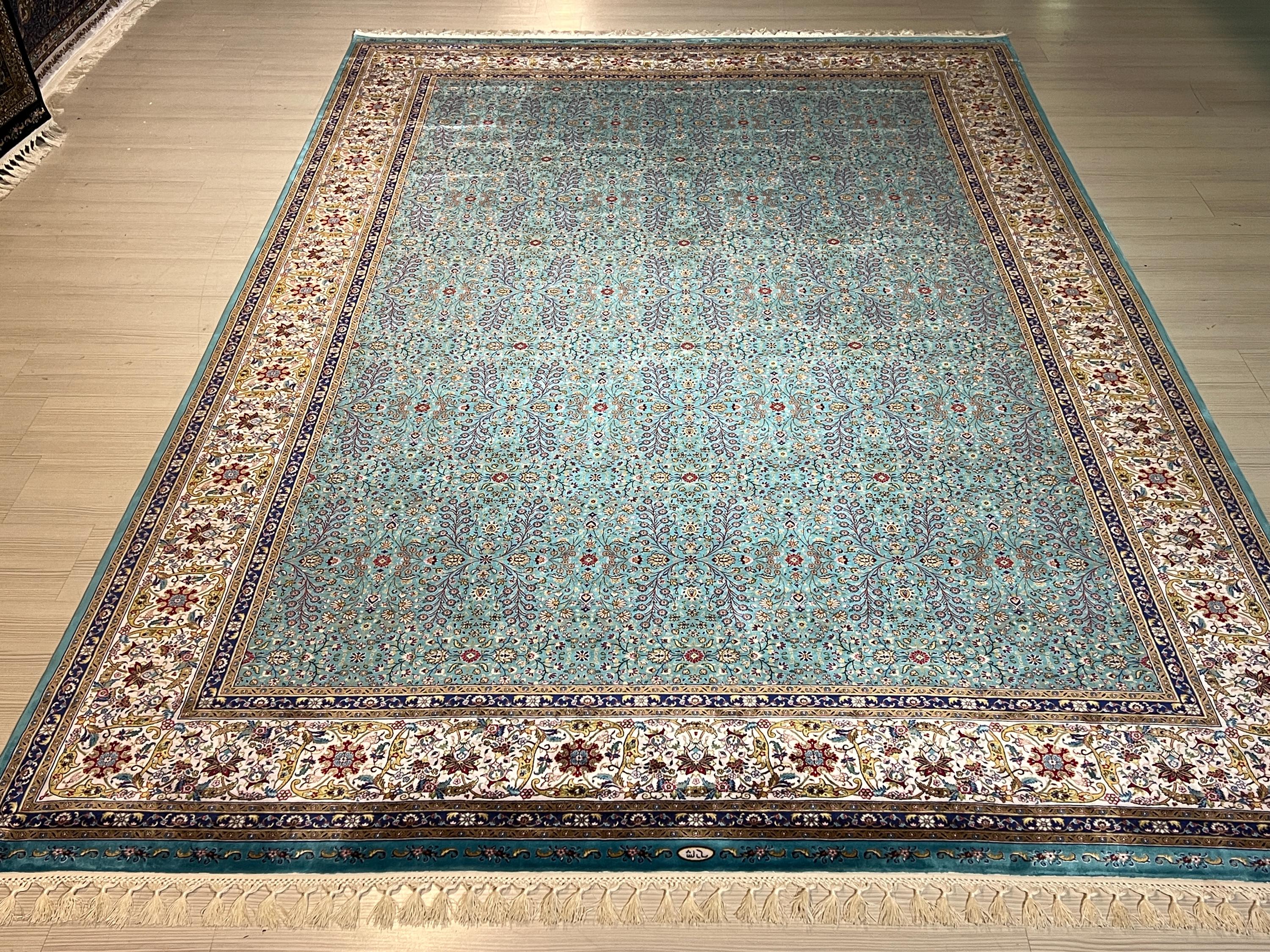 5x8 Turkish Modal Silk Rug, Blue Oriental Design, Luxury Living Room Decor