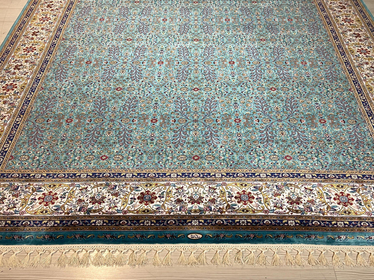 5x8 Turkish Modal Silk Rug, Blue Oriental Design, Luxury Living Room Decor