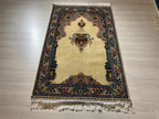 Cream Muslim Prayer Rug, Ottoman Mihrab Modal Silk Sajjadah, Islamic Prayer Mat
