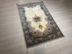 Cream Muslim Prayer Rug, Ottoman Mihrab Modal Silk Sajjadah, Islamic Prayer Mat