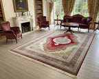 7x10 ft Red Medallion Modal Silk Rug, Turkish Area Rug, Luxury Living Room Carpet