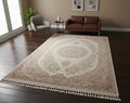 7x10 ft Ivory Modal Silk Oriental Rug, Turkish Style  Medallion Area Rug