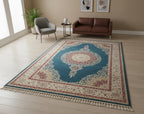 Blue Modal Silk Rug 7x10, Oriental Medallion Design, Luxury Living Room Rug