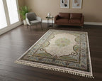 7x10 ft Green Ivory Floral MedallionSilk  Rug, Luxury Living Room Rug