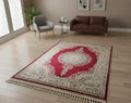 Red Modal Silk Rug 5x8, Oriental Medallion Design, Luxury Home Decor