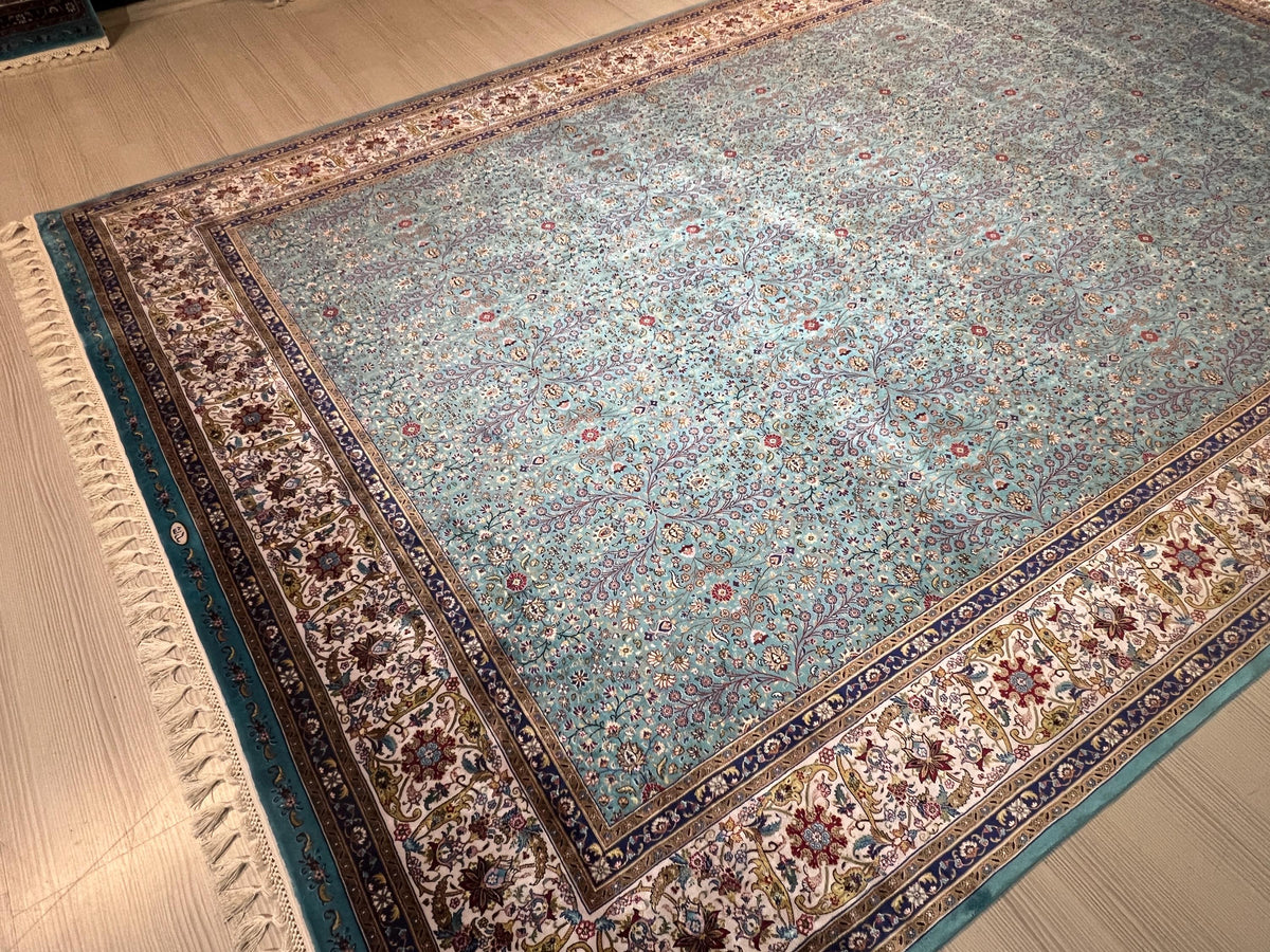 5x8 Turkish Modal Silk Rug, Blue Oriental Design, Luxury Living Room Decor