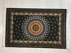 2x3 ft Black Lotus Silk Rug, Turkish Accent Carpet, Sunburst Medallion Decor Rug