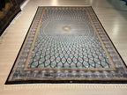 7x10 ft Blue Dome Medallion Modal Silk Rug, Geometric Luxury Area Rug
