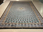 7x10 ft Blue Dome Medallion Modal Silk Rug, Geometric Luxury Area Rug