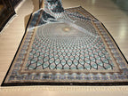 7x10 ft Blue Dome Medallion Modal Silk Rug, Geometric Luxury Area Rug