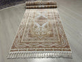 3x10 ft Ivory Bamboo Silk Runner, Floral Medallion Design, Turkish Hallway Decor