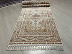 3x10 ft Ivory Bamboo Silk Runner, Floral Medallion Design, Turkish Hallway Decor
